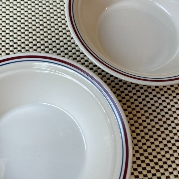Corelle Vitrelle 2 Cereal Bowls Red & Blue Rim - Picture 3 of 7